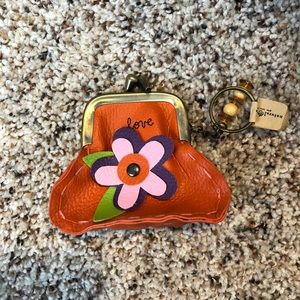 Little Orange Coin Purse with a pink flower